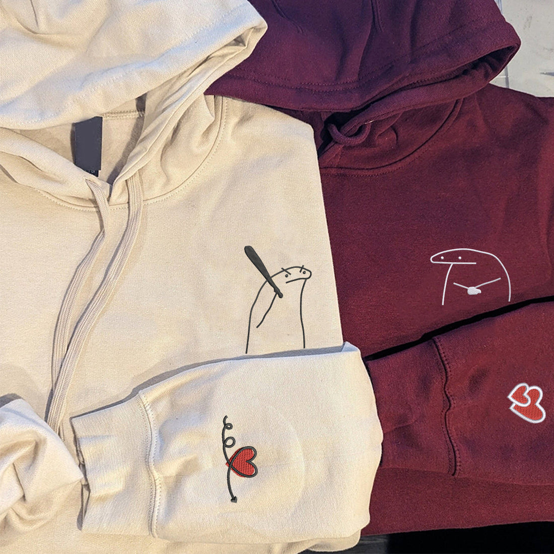 Custom Embroidered Angry Couple Matching Hoodies for Couples
