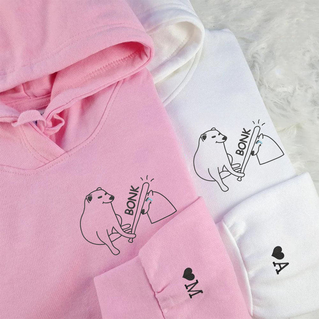 Custom Embroidered Angry Dog Matching Hoodies for Couples