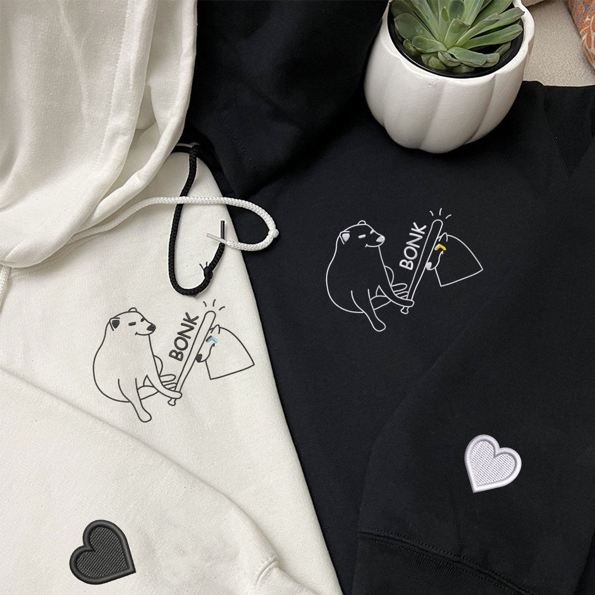 Custom Embroidered Angry Dog Matching Hoodies for Couples