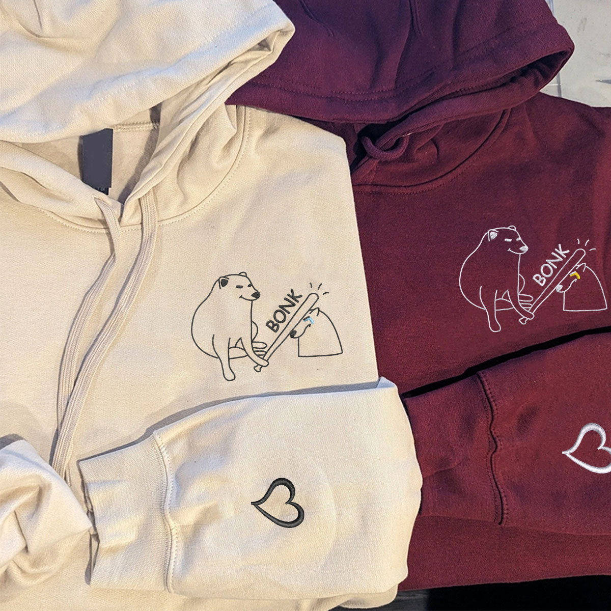 Custom Embroidered Angry Dog Matching Hoodies for Couples