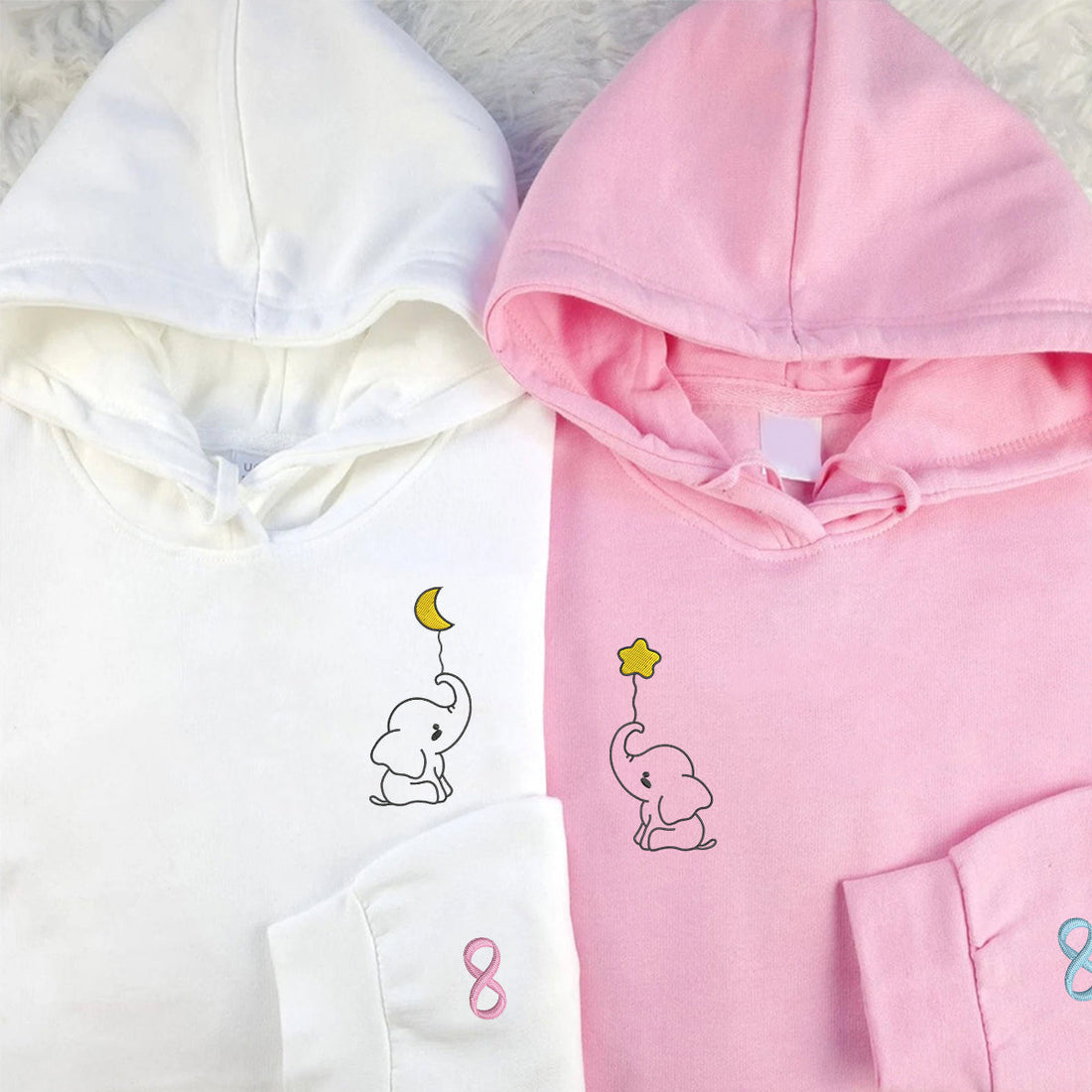 Custom Embroidered Baby Elephant Matching Hoodies for Couples
