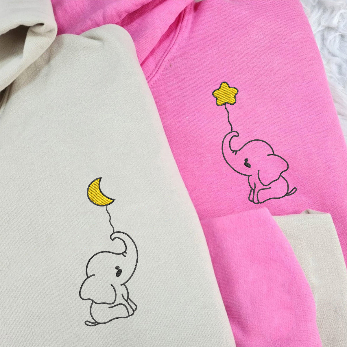 Custom Embroidered Baby Elephant Matching Hoodies for Couples