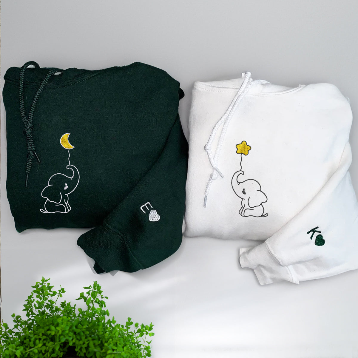 Custom Embroidered Baby Elephant Matching Hoodies for Couples
