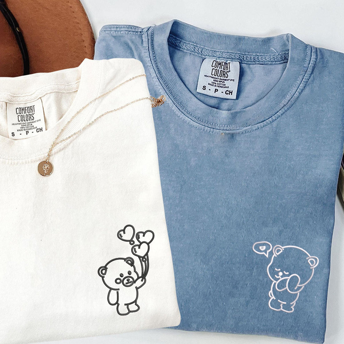 Custom Embroidered Bear Love Matching T-shirts for Couples