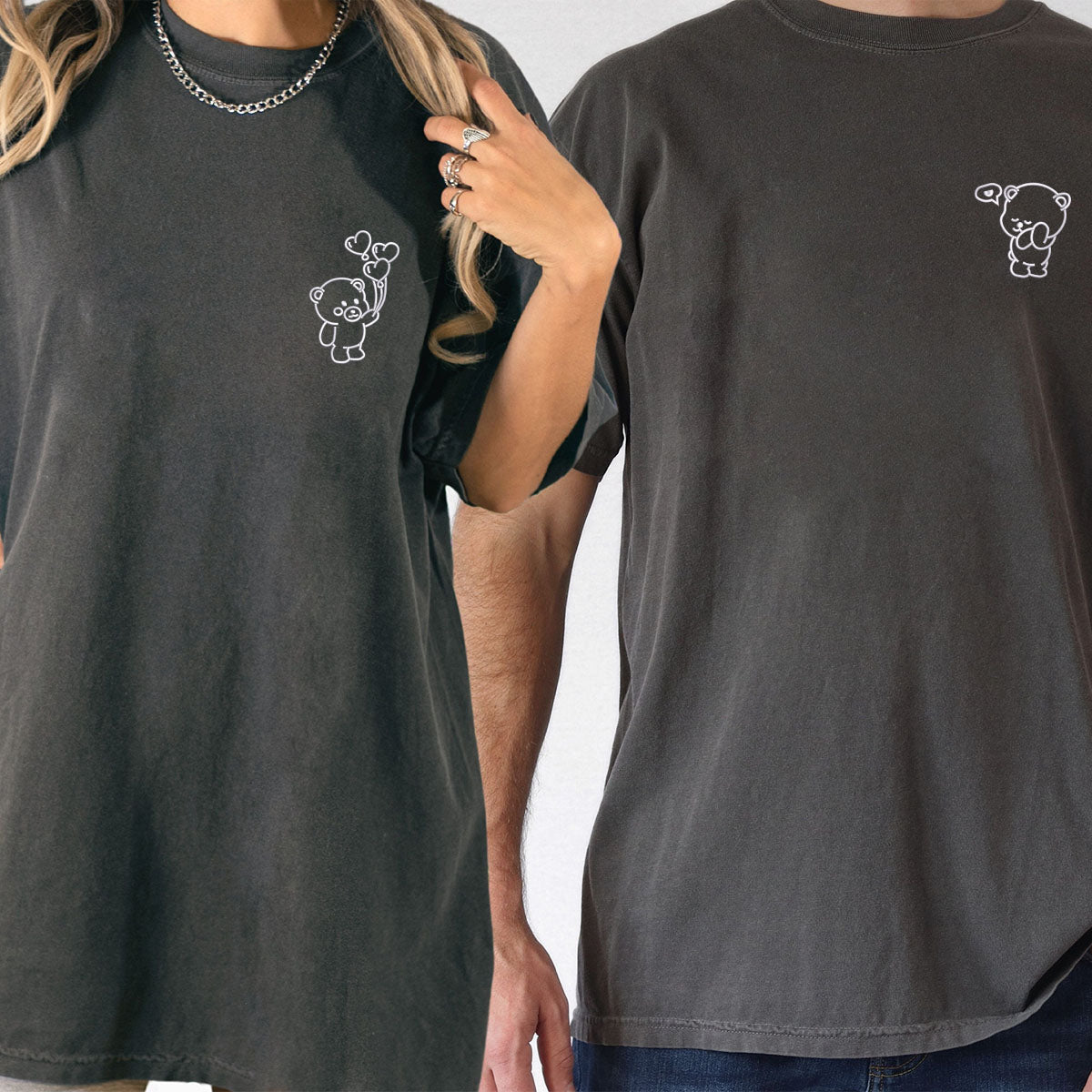 Custom Embroidered Bear Love Matching T-shirts for Couples