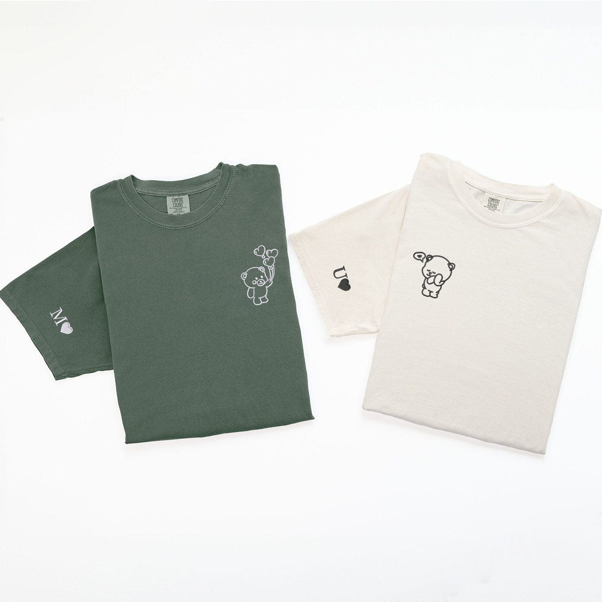 Custom Embroidered Bear Love Matching T-shirts for Couples