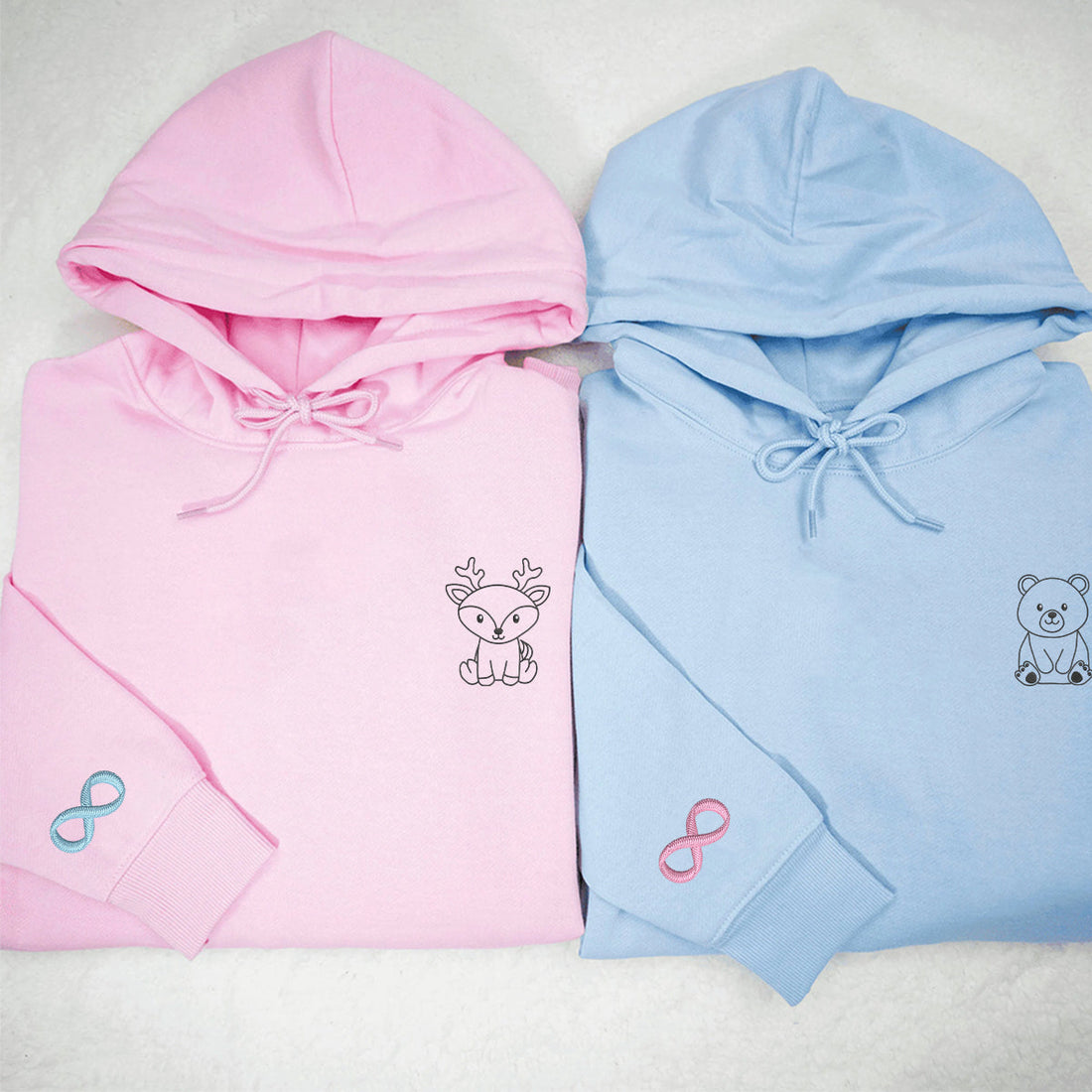Custom Embroidered Bear and Deer Matching Hoodies for Couples