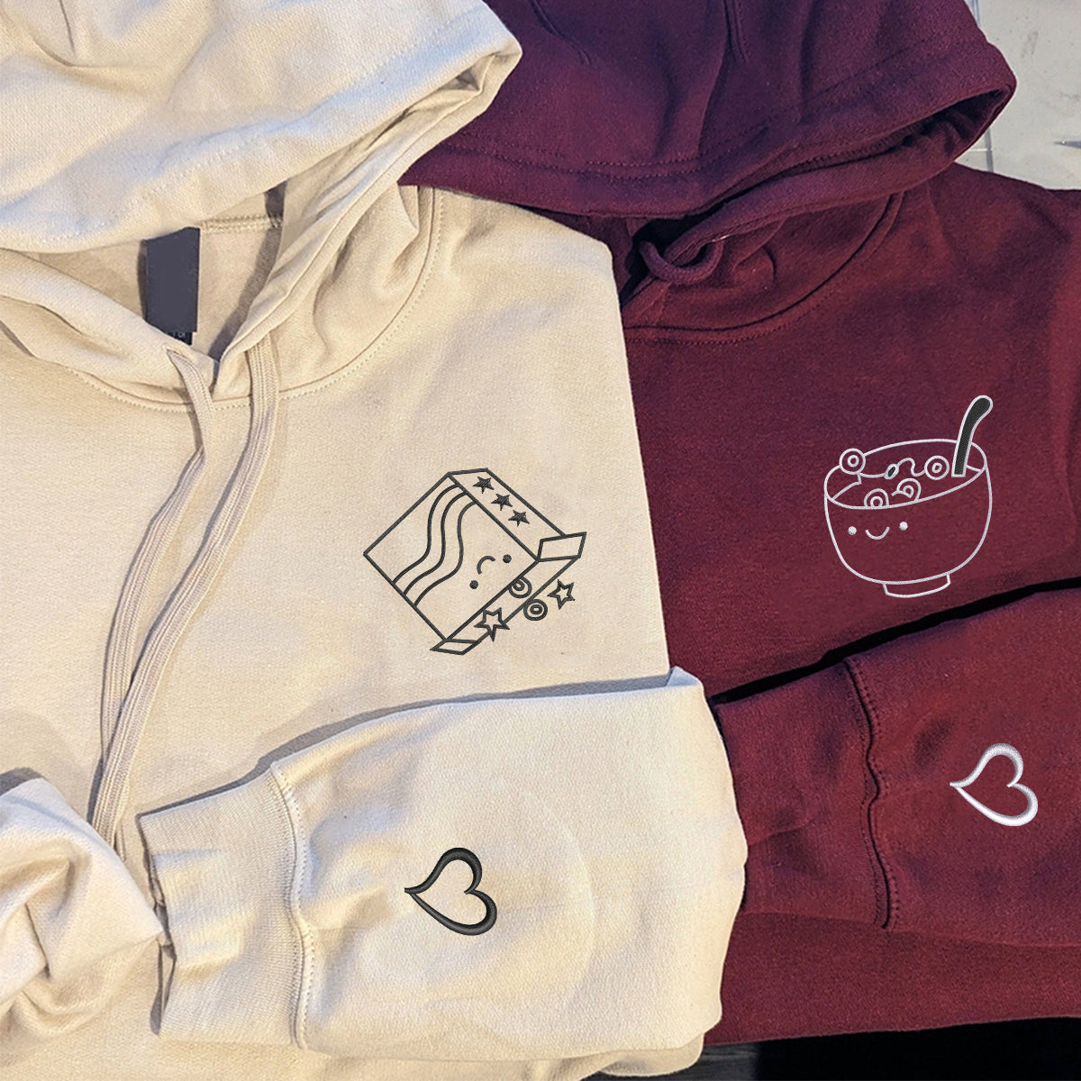 Custom Embroidered Breakfast Time Matching Hoodies for Couples