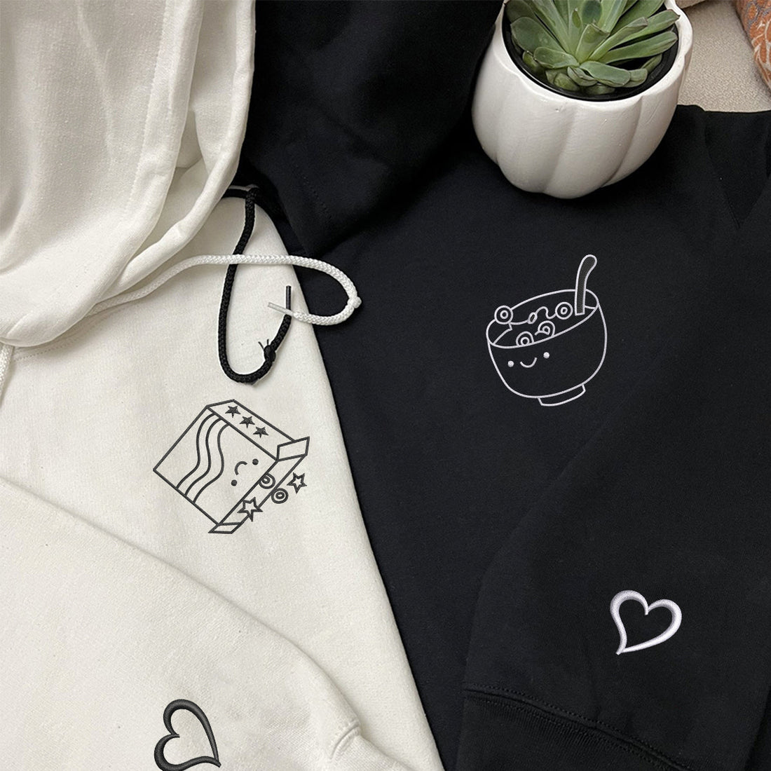 Custom Embroidered Breakfast Time Matching Hoodies for Couples