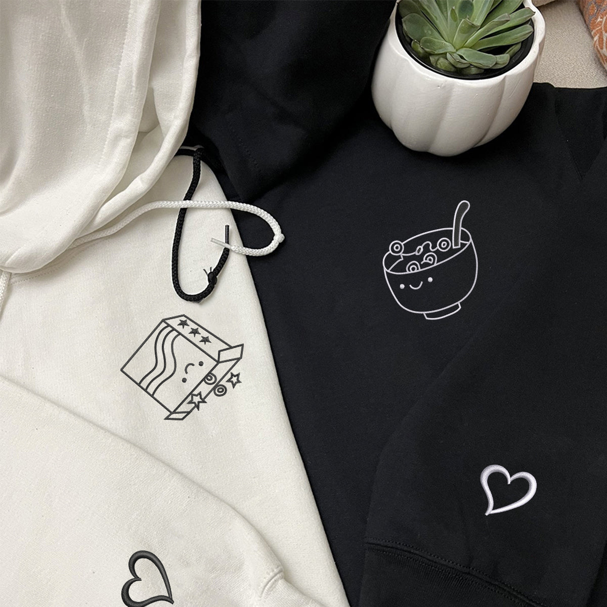 Custom Embroidered Breakfast Time Matching Hoodies for Couples