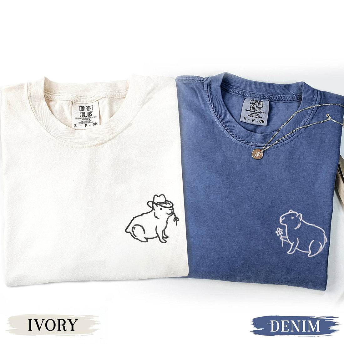 Custom Embroidered Capybara Matching T-shirts for Couples