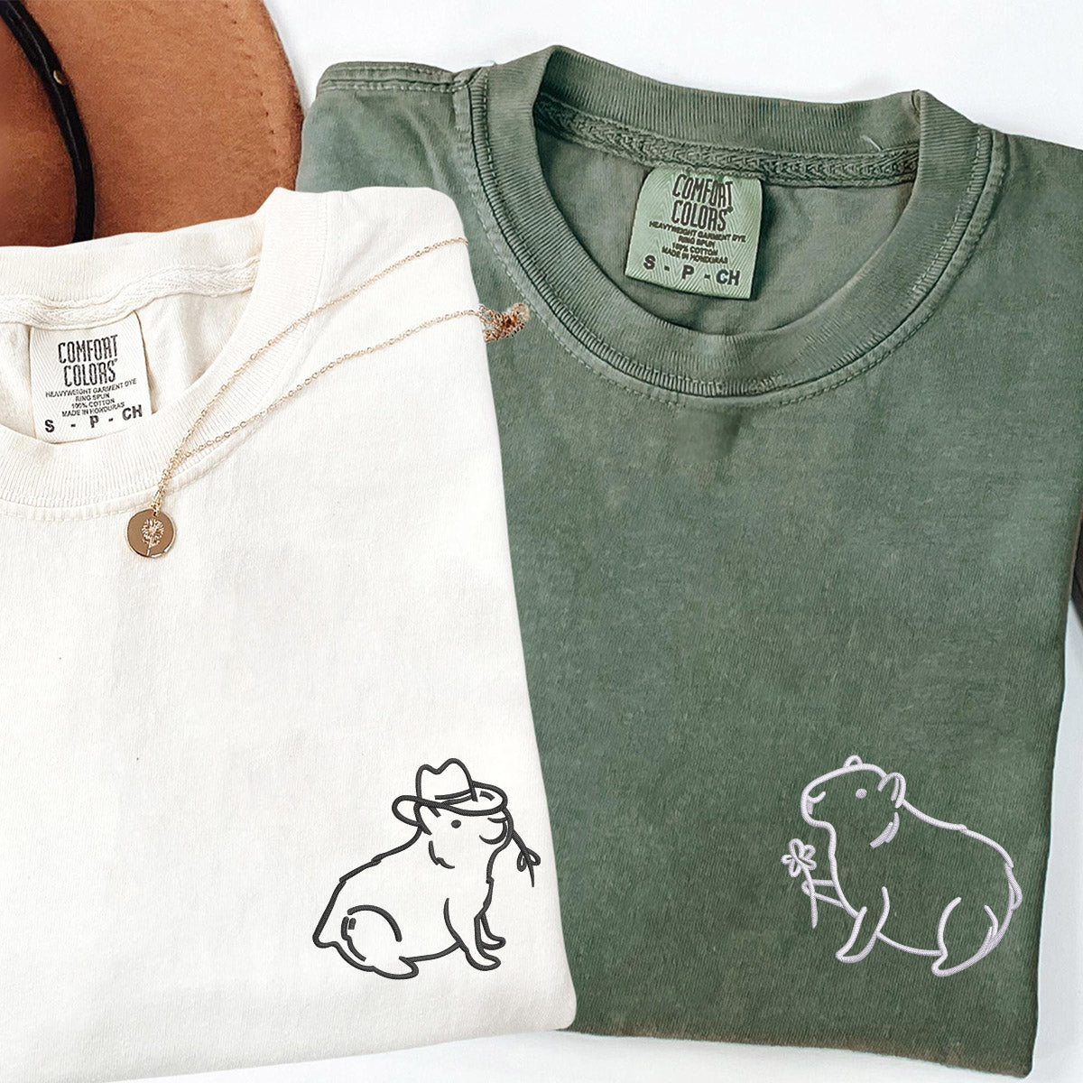 Custom Embroidered Capybara Matching T-shirts for Couples