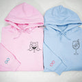 Custom Embroidered Cat Drinking Glasses Matching Hoodies for Couples