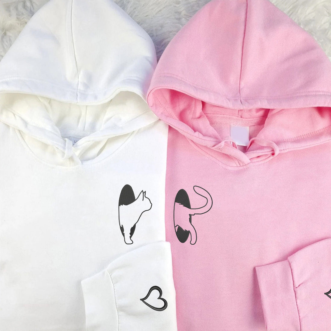 Custom Embroidered Cat Portal Matching Hoodies for Couples