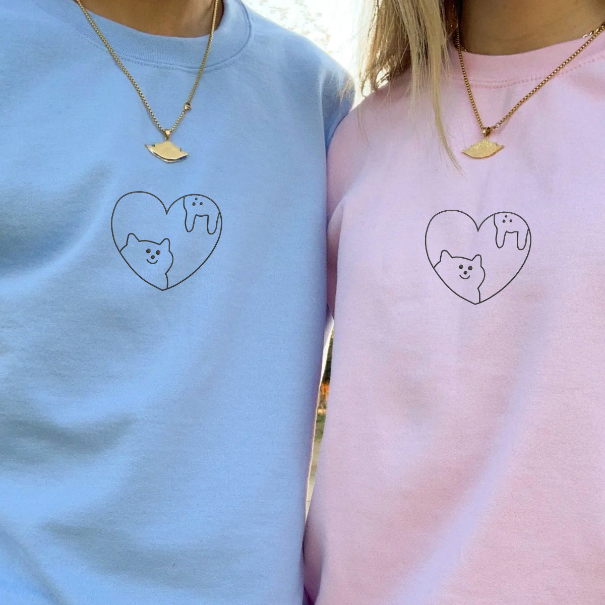 Custom Embroidered Cat & Rabbit Love Matching Hoodies for Couples