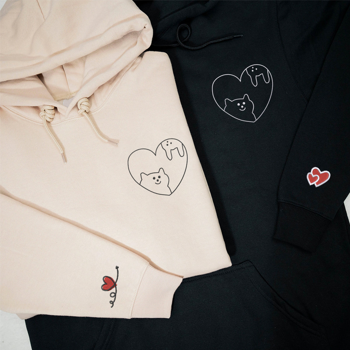 Custom Embroidered Cat & Rabbit Love Matching Hoodies for Couples