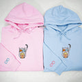 Custom Embroidered Cat Watching Movie Matching Hoodies for Couples