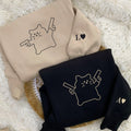 Custom Embroidered Cat with Gun Matching Hoodies for Couples