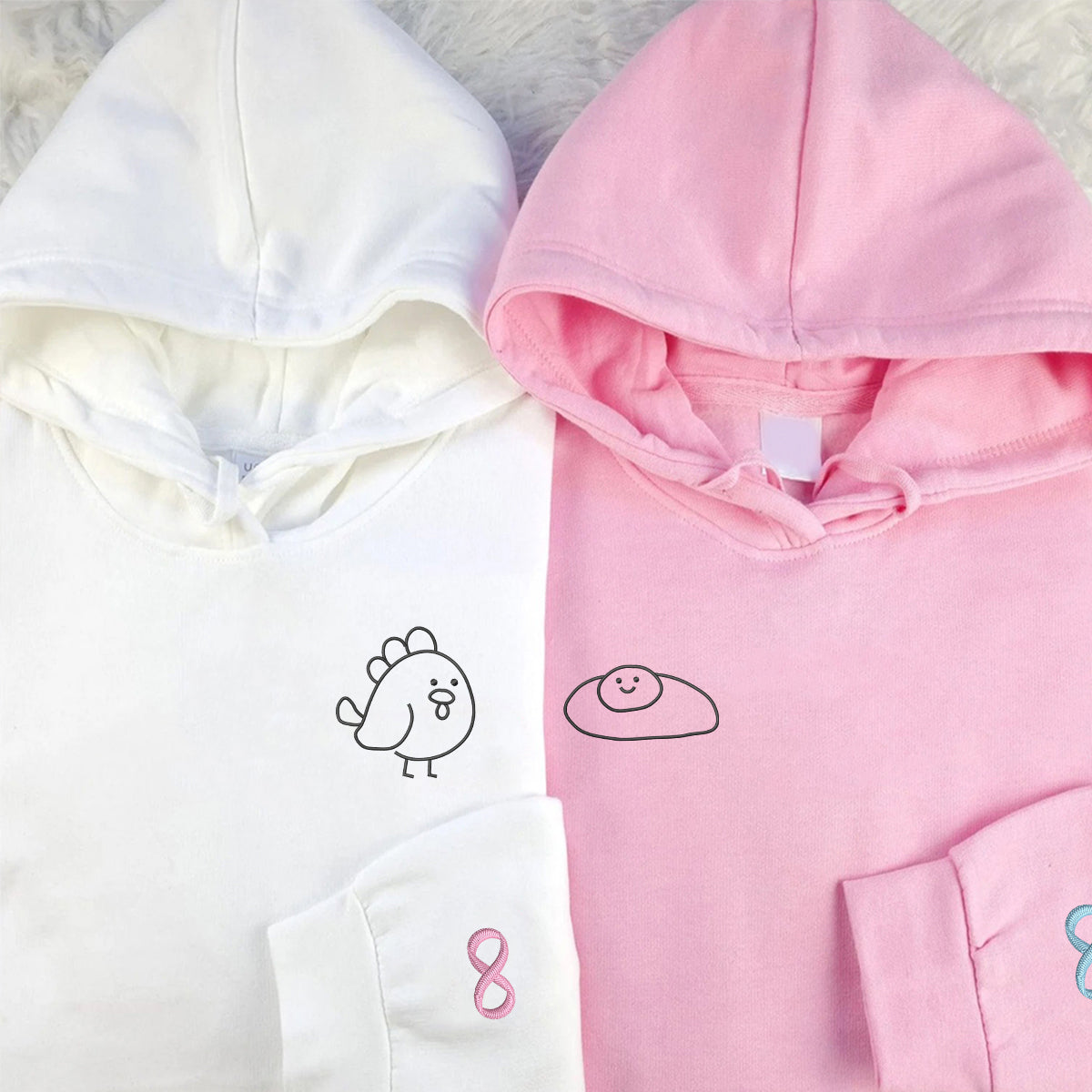 Custom Embroidered Chicken & Egg Matching Hoodies for Couples