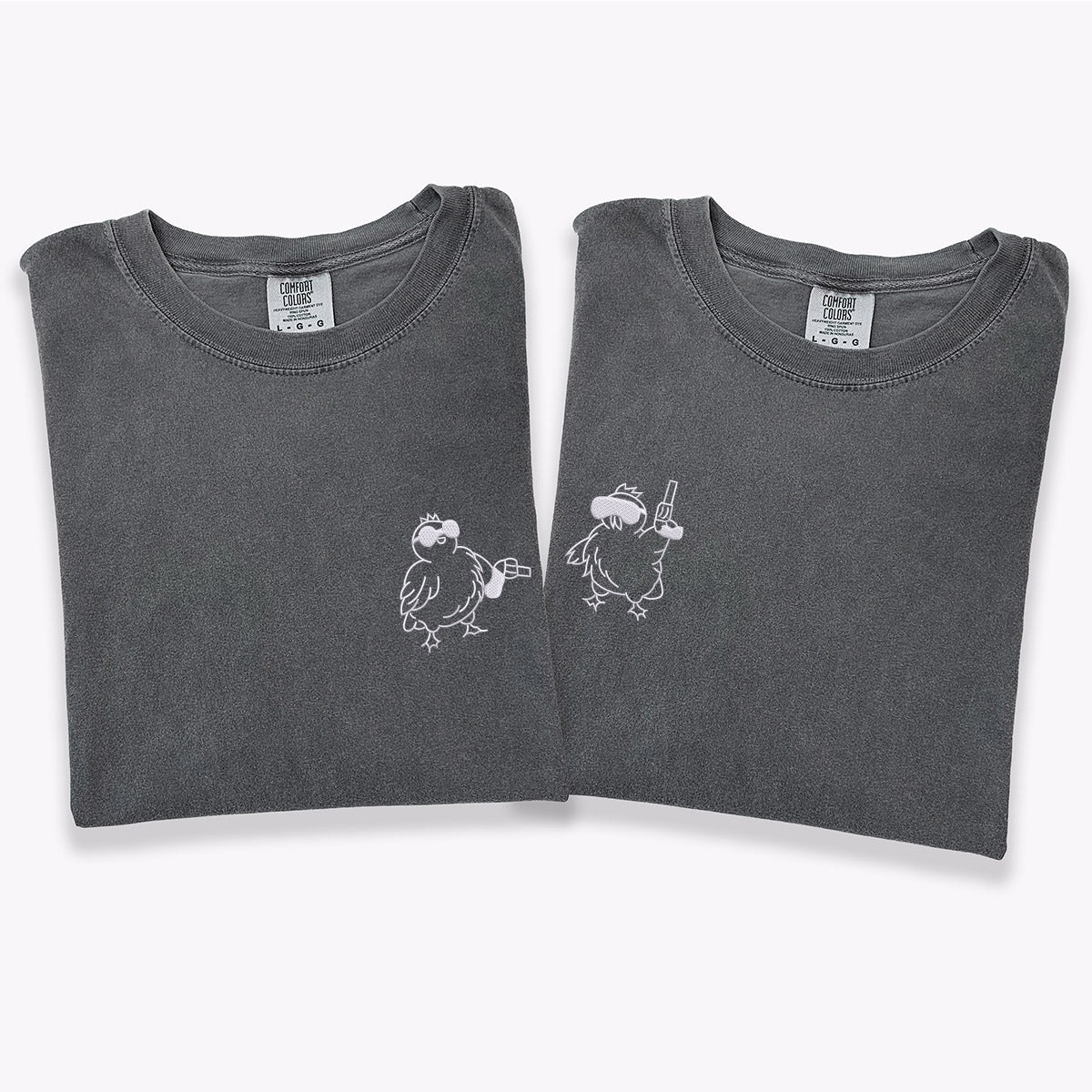 Custom Embroidered Chicken with Gun Matching T-shirts for Couples