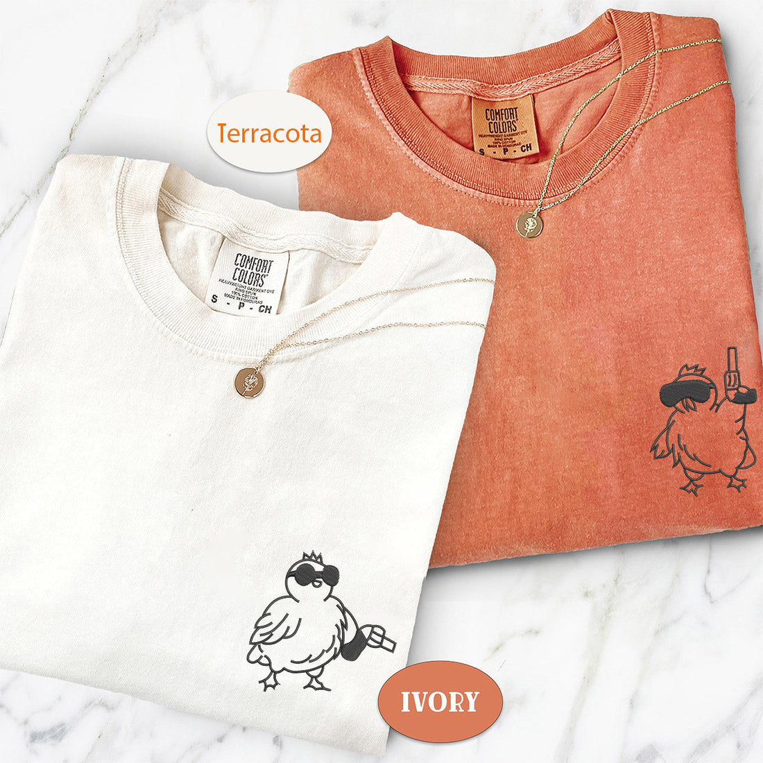Custom Embroidered Chicken with Gun Matching T-shirts for Couples