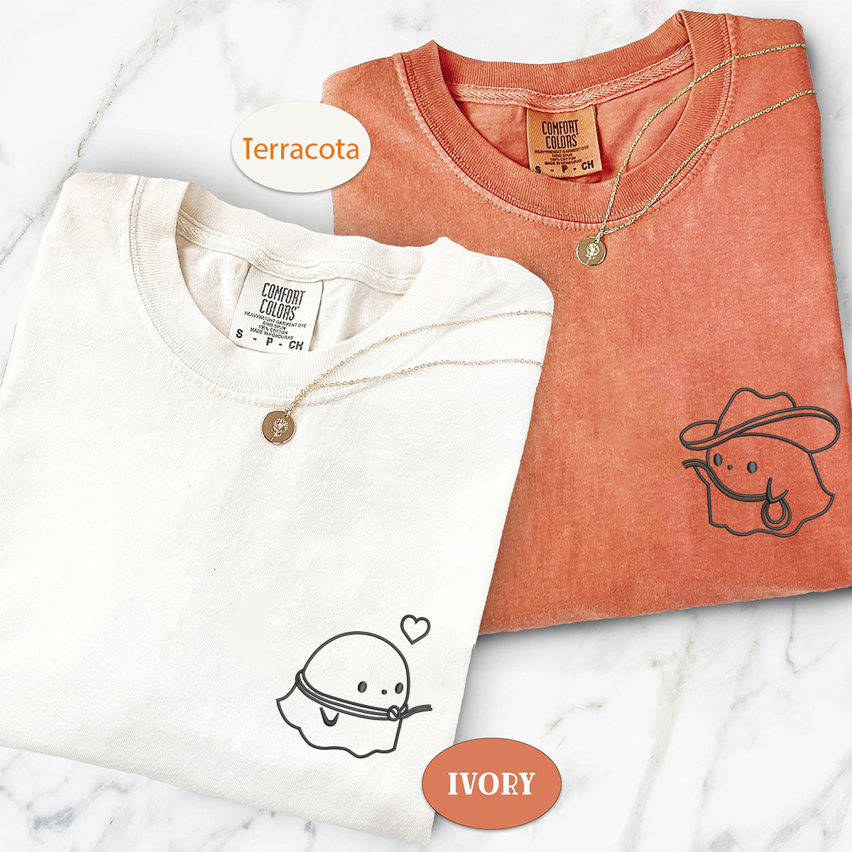 Custom Embroidered Cowboy Ghost Love Matching T-shirts for Couples