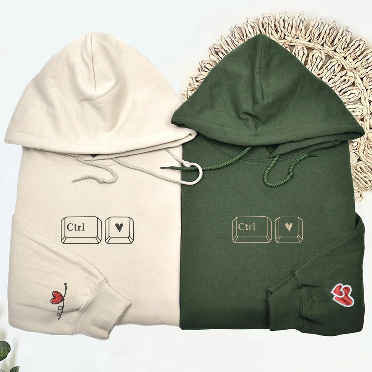 Custom Embroidered Ctrl Love Matching Hoodies for Couples