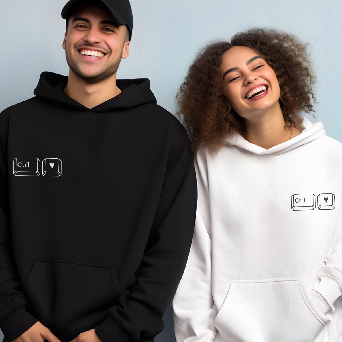 Custom Embroidered Ctrl Love Matching Hoodies for Couples