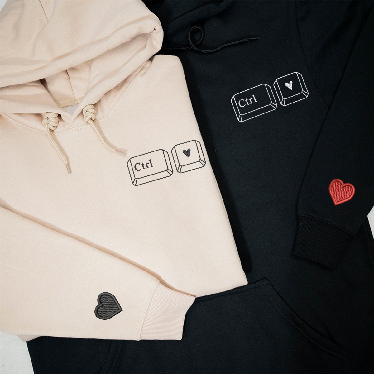 Custom Embroidered Ctrl Love Matching Hoodies for Couples