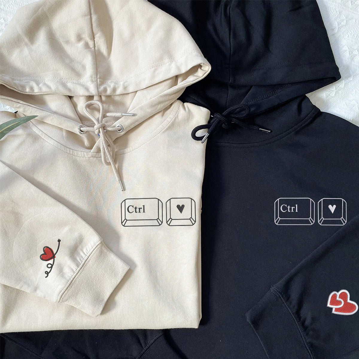 Custom Embroidered Ctrl Love Matching Hoodies for Couples