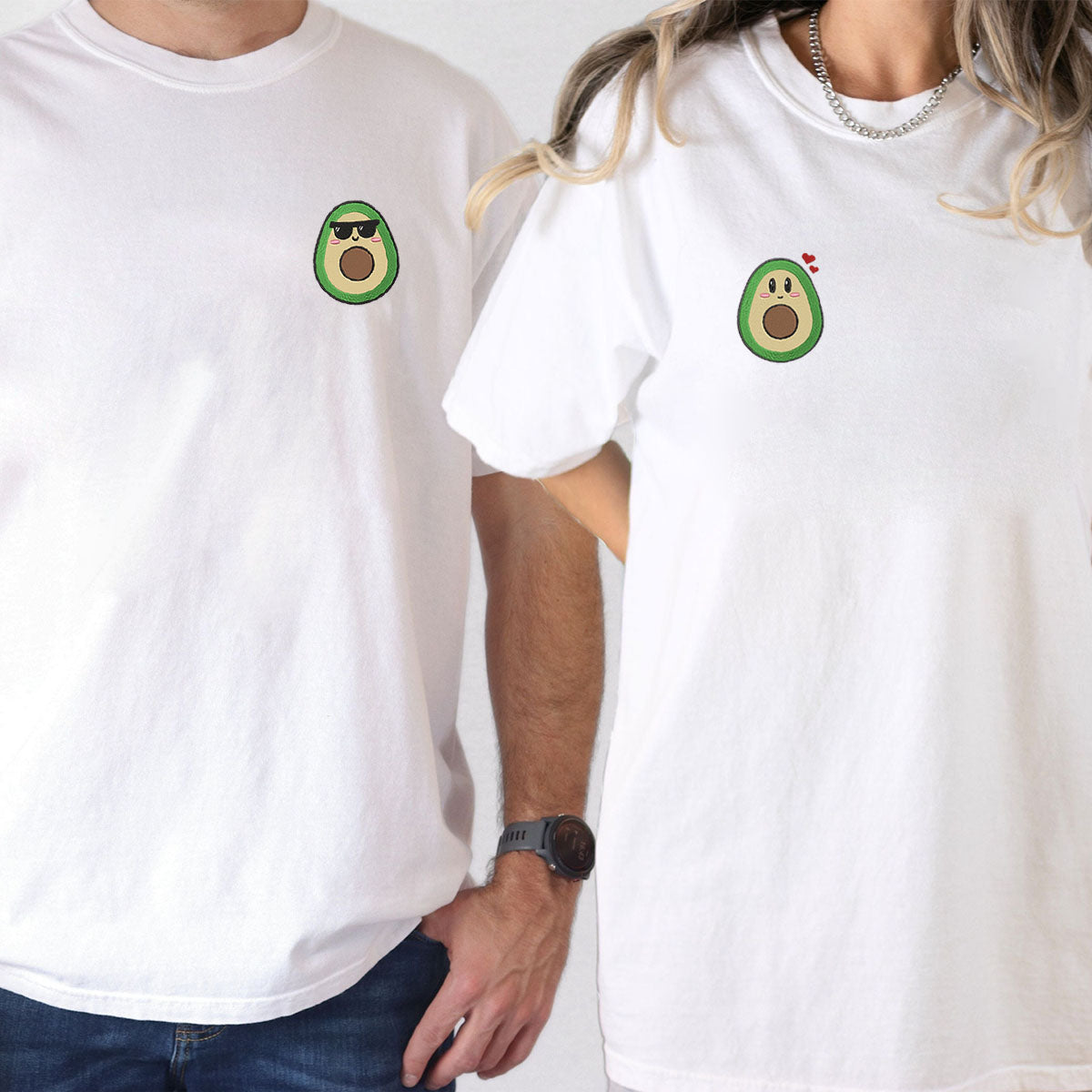 Custom Embroidered Cute Avocado Matching T-shirts for Couples