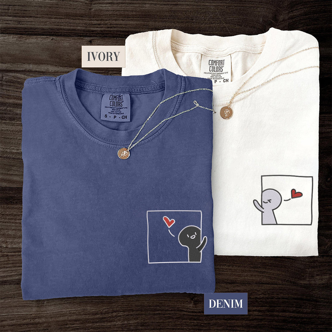Custom Embroidered Cute Cartoon Matching T-shirts for Couples
