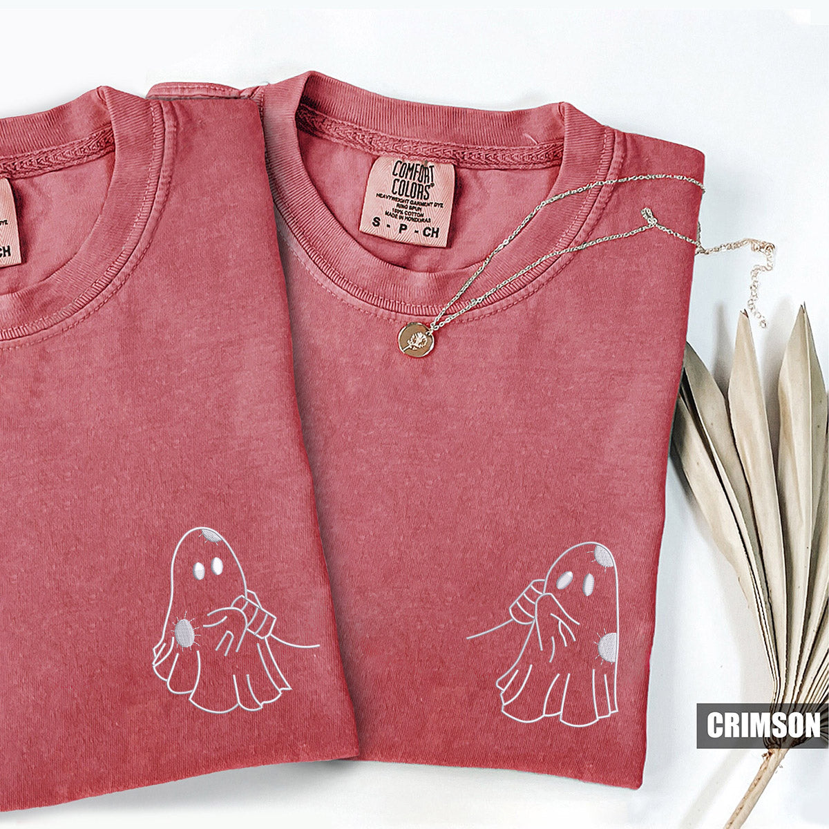 Custom Embroidered Cute Ghost Love Matching T-shirts for Couples