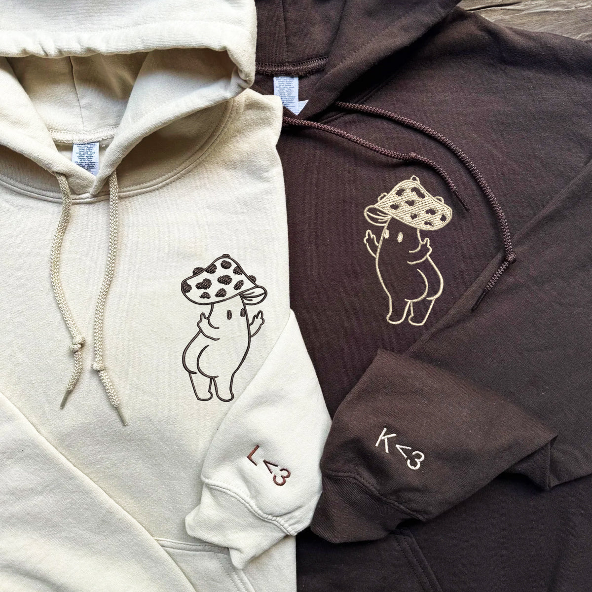 Custom Embroidered Cute Hands Mushroom Matching Hoodies for Couples