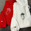Custom Embroidered Cute Hands Mushroom Matching Hoodies for Couples