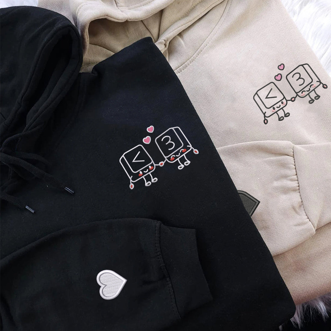 Custom Embroidered Cute Keyboard Keys Love Matching Hoodies for Couples