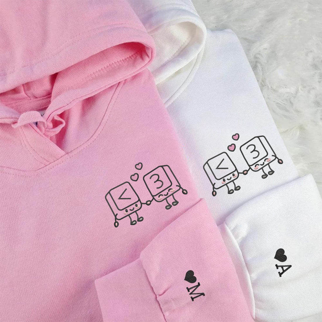 Custom Embroidered Cute Keyboard Keys Love Matching Hoodies for Couples
