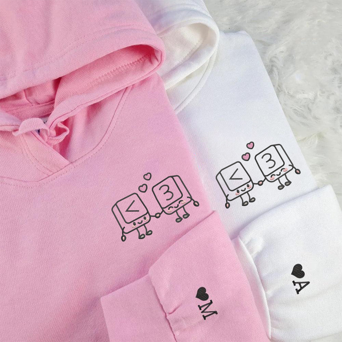 Custom Embroidered Cute Keyboard Keys Love Matching Hoodies for Couples