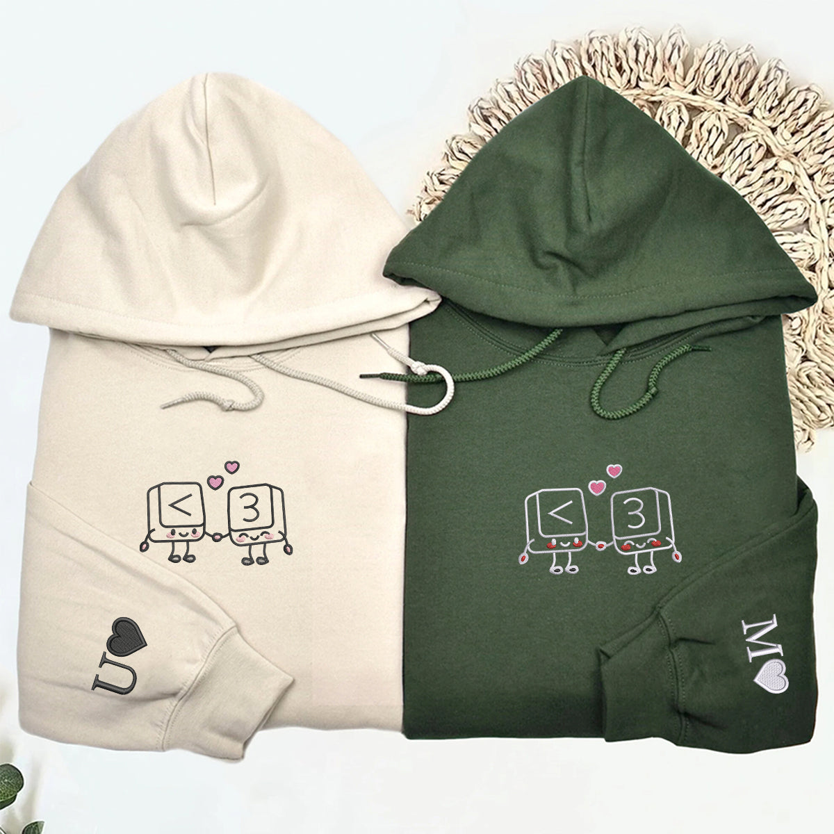 Custom Embroidered Cute Keyboard Keys Love Matching Hoodies for Couples
