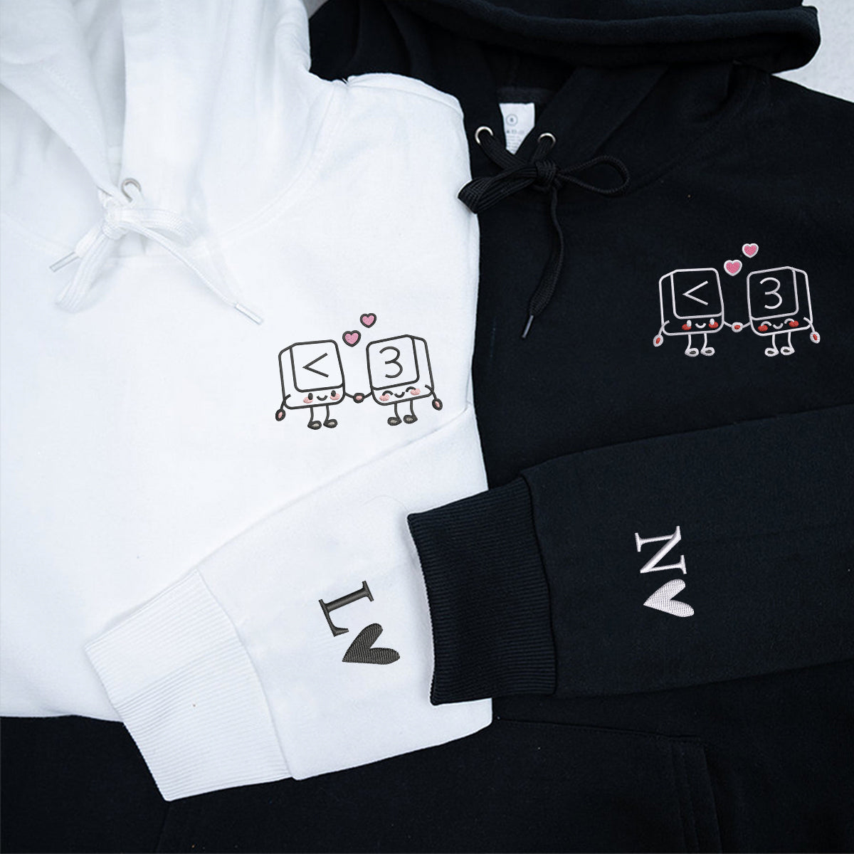 Custom Embroidered Cute Keyboard Keys Love Matching Hoodies for Couples