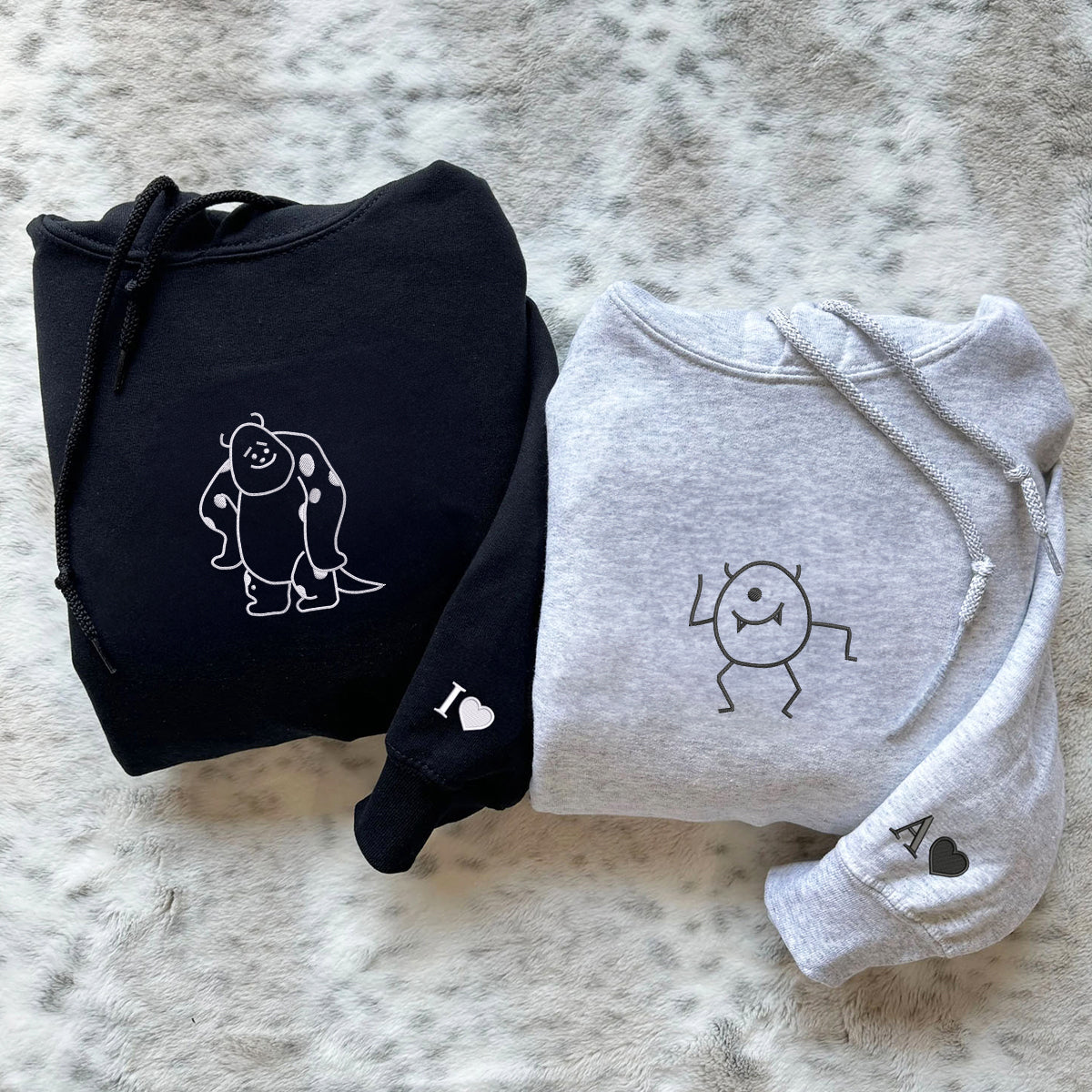 Custom Embroidered Cute Monster Matching Hoodies for Couples