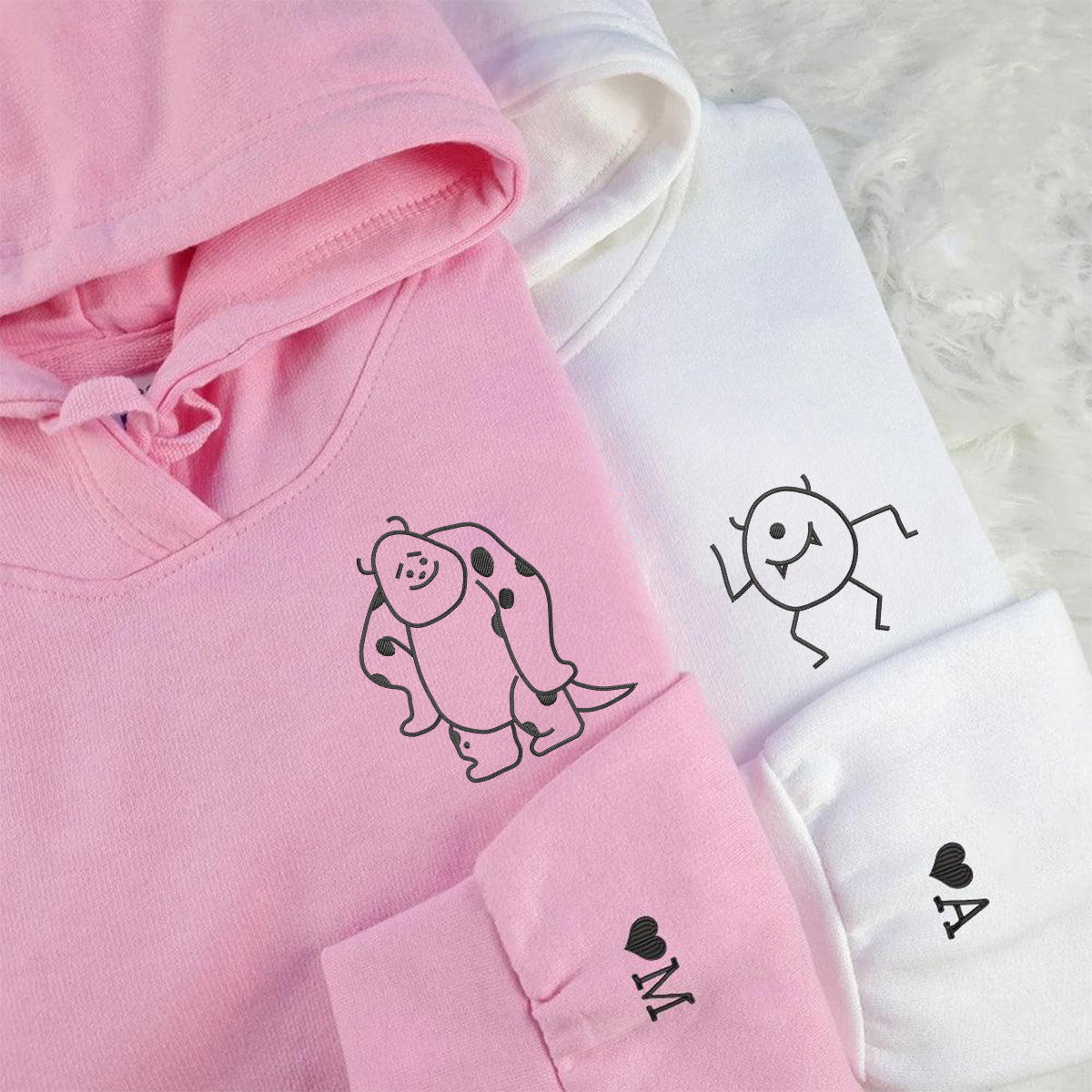 Custom Embroidered Cute Monster Matching Hoodies for Couples