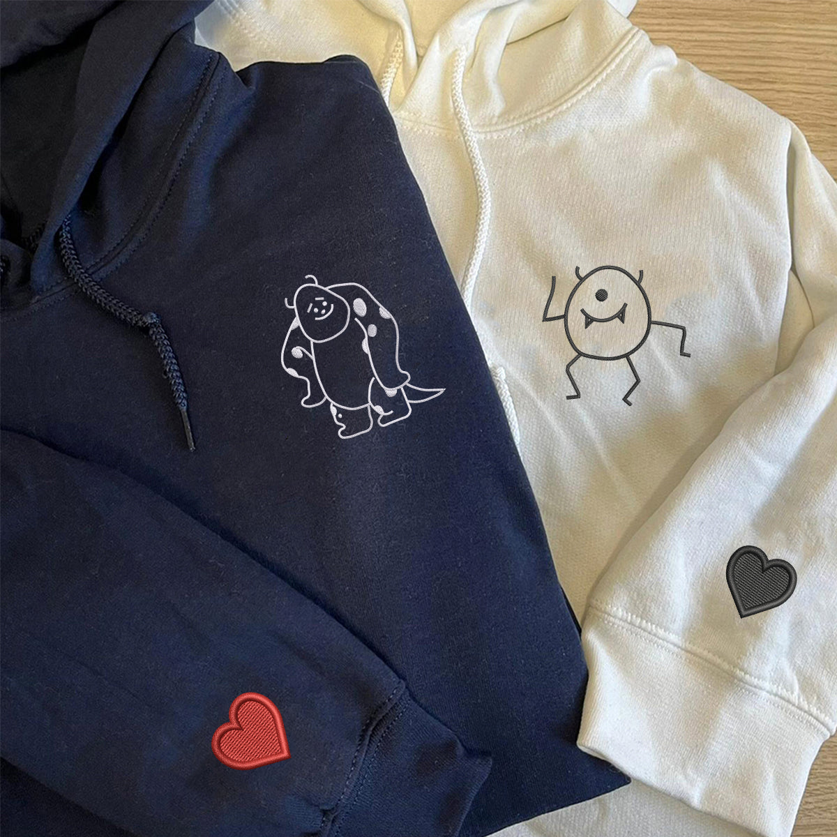 Custom Embroidered Cute Monster Matching Hoodies for Couples