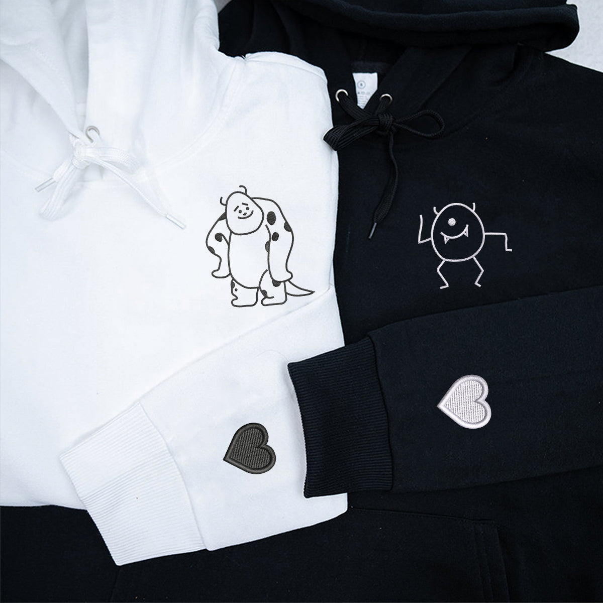 Custom Embroidered Cute Monster Matching Hoodies for Couples