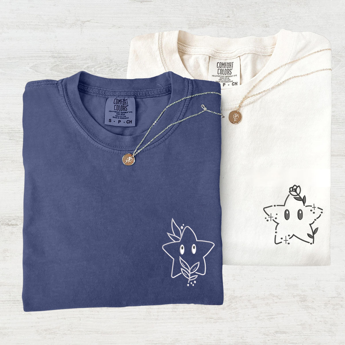 Custom Embroidered Cute Stars Cartoon Matching T-shirts for Couples