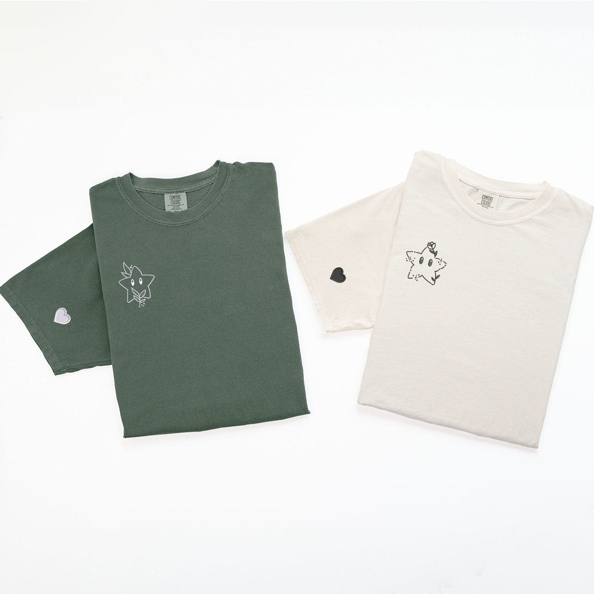 Custom Embroidered Cute Stars Cartoon Matching T-shirts for Couples