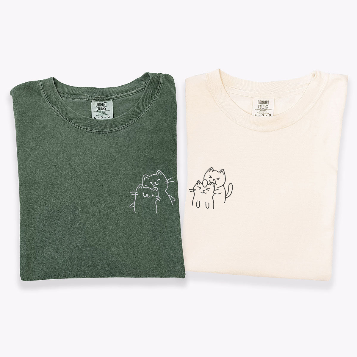 Custom Embroidered Doodle Cat Love Matching T-shirts for Couples