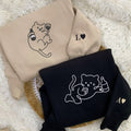 Custom Embroidered Drunk Cat Matching Hoodies for Couples