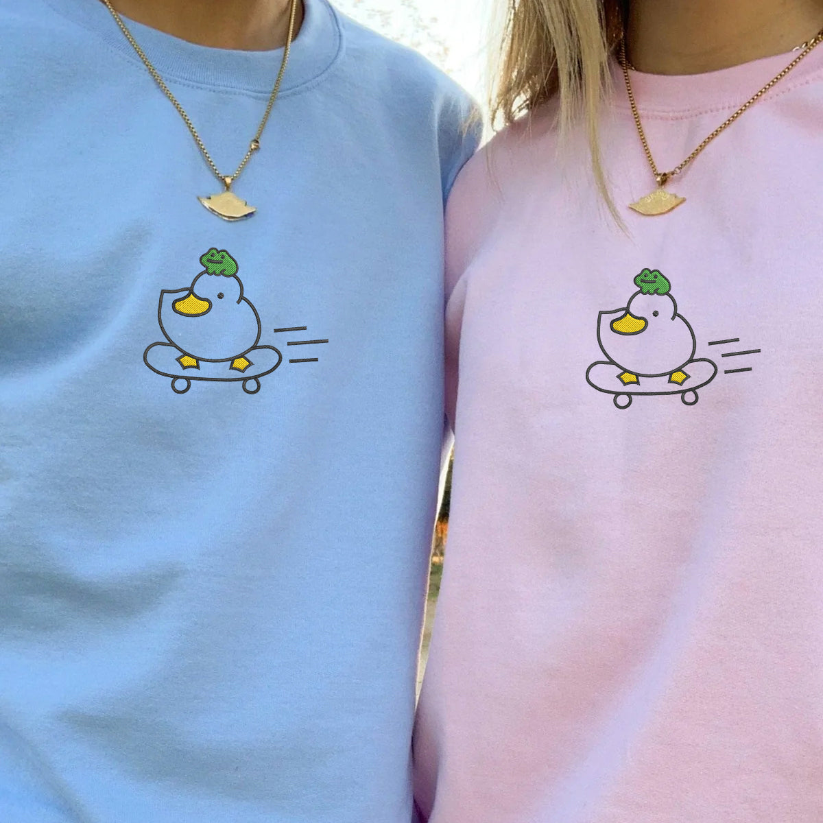 Custom Embroidered Duck and Frog Matching Hoodies for Couples