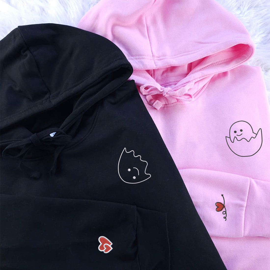 Custom Embroidered Egg Shell Matching Hoodies for Couples